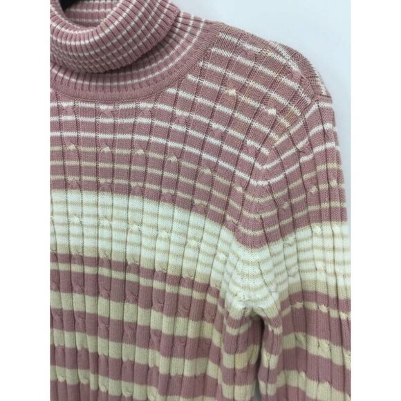 liz & co Sweater Size Large Pink Stripe Cable Knit Turtleneck Long Sleve New B13 - Picture 3 of 9